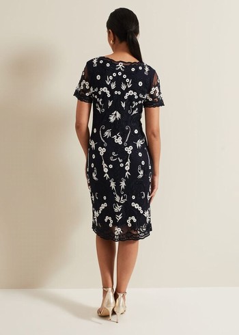 Phase Eight Petite Florisa Embroidered Dress Navy Canada | ZKAQIR-074